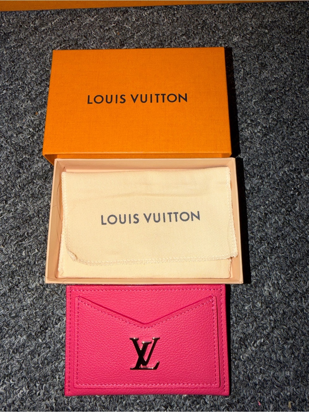 Louis Vuitton Hot Pink Leather Card Holder with Gold LV Microchip